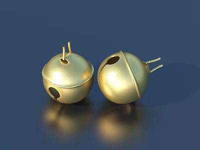 Pair of Gold Round Pendants with Textured Surface and Hanging Hooks 3d model