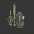 Vintage Decorative Furniture Ornaments Featuring Glass Cloche Metal Stand And Green Insect Figurine