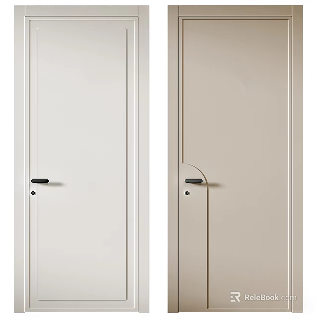 Modern Sliding Doors With Beige And Light Brown Panels And Black Handles 3d model 