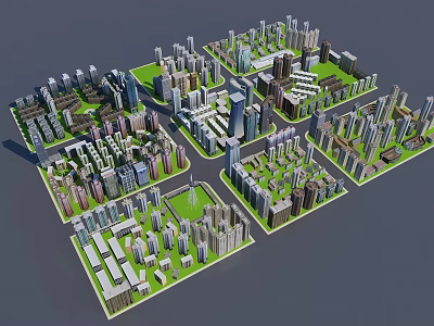 Modern Urban City Model With High Rise Buildings Green Spaces And Detailed Layouts 3d model