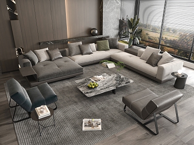 Minotti Sofa Coffee Table Combination Multi-person Corner Sofa Coffee Table Leisure Chair Side Table Corner Table 3d model