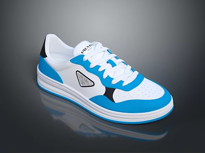 White Blue Black Casual Sneakers With White Laces And Side Triangle Logo 3d model