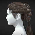 A Woman with Brown Braided Hair and Ponytail Secured by Hair Ties in Side Profile