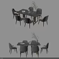 Stylish Modern Rectangular Dining Table Set With 6 Light Gray Chairs And Decorative Vase 3d model