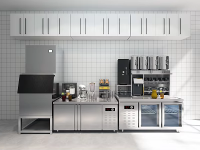 Modern Functional Kitchen Table With Stainless Steel Top And Integrated Appliances 3d model