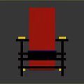 Modern Colorful Wooden Chair With Red Backrest Blue Seat Cushion Black Frame And Yellow Accents