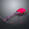 Red Beetle With Long Snout And Metallic Body On Dark Background