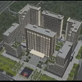 Aerial View Of Modern Office Buildings With Green Landscape And Roads