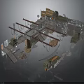 Industrial Style Scene Components With Metal Frames Stairs Platforms Crates And Debris