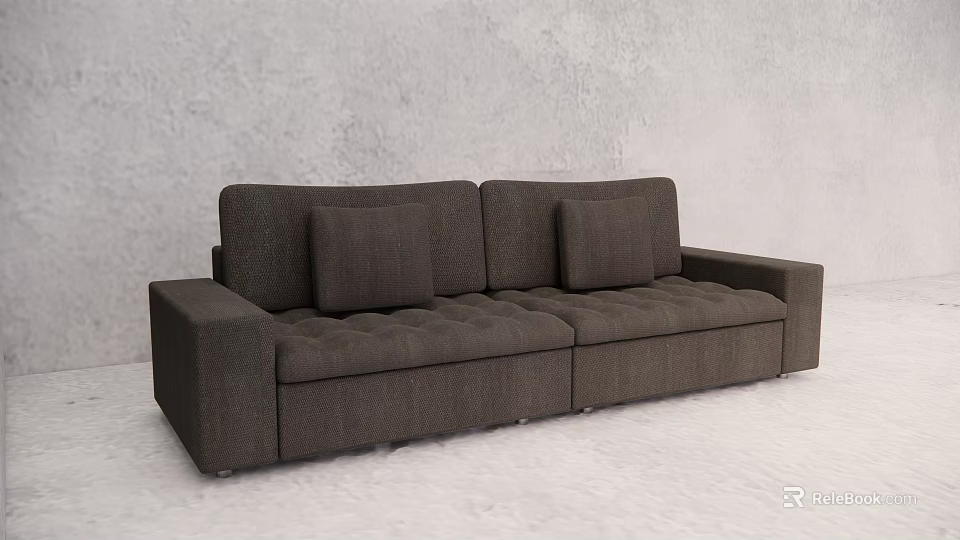 Dark Gray Multi Person Sofa With Tufted Upholstery And Decorative Pillows 3d model