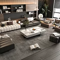 Modern Living Room Sofa Coffee Table Set With Plush Pillows Green Plant And Area Rug