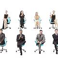 Multiple People Sitting on Office Chairs in Various Poses and Different Heights 3d model
