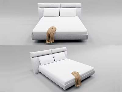Modern Double Bed Design With Upholstered Headboard And Soft Blanket 3d model