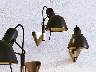 Modern Black Wall Lamps With Adjustable Arms Mounted On White Wall For Warm Illumination 3d model