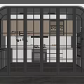 Black Frame Glass Sliding Doors Featuring Grid Pattern And Arched Design In Modern Interior 3d model