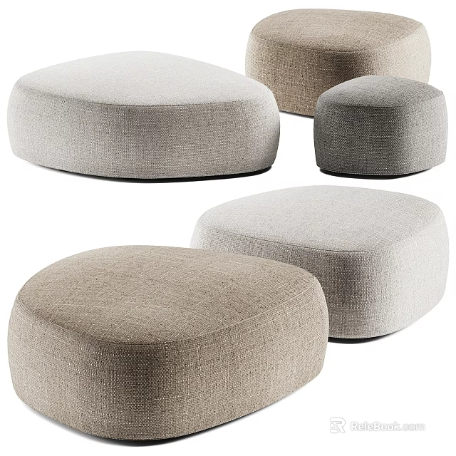 Modern Fabric Ottomans in Different Sizes and Neutral Colors for Home Decor 3d model 