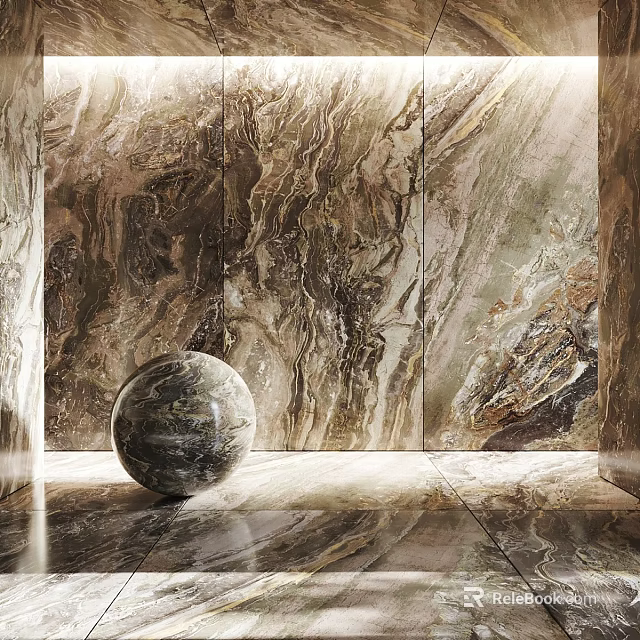 Natural Marble Wall Panels And Floor Tiles With Decorative Sphere Interior Design 3d model 