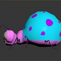 Turquoise And Pink Polka Dot Insect Toy With Large Shiny Eyes And Reflection
