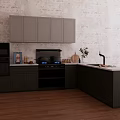 Modern Kitchen With Gray And Dark Gray Cabinets L Shaped Layout Textured Wall 3d model