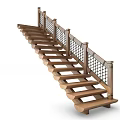 Modern Wooden Staircase With Grid Handrail Design And Curved Steps