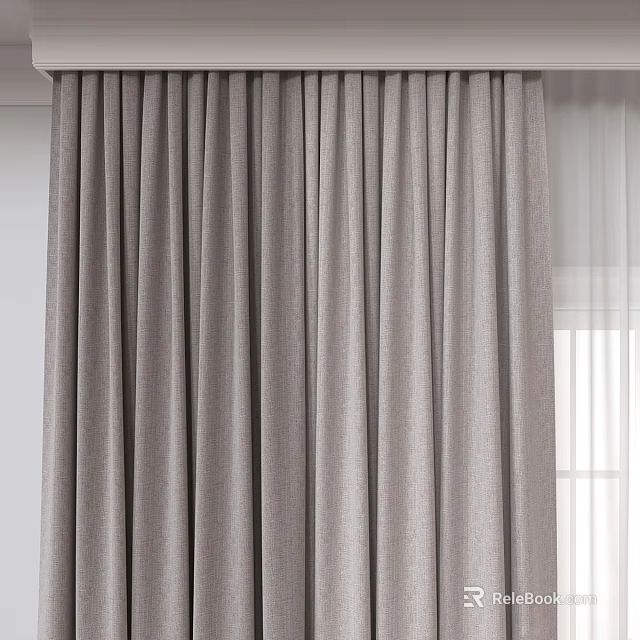 Gray Thick Fabric Curtains With Elegant Drape And White Sheer Window Background 3d model 