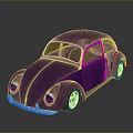 Purple Vintage Beetle Car Featuring Sleek Body Silver Wheels And Dark Background Reflection