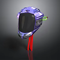 Futuristic Purple Helmet With Black Visor And Red Support Stand