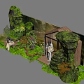 Lush Living Plant Wall with Wooden Cabin and Greenery in Natural Garden Setting