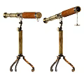 Vintage Commercial Telescopes With Wooden Brass Bodies And Tripod Stands