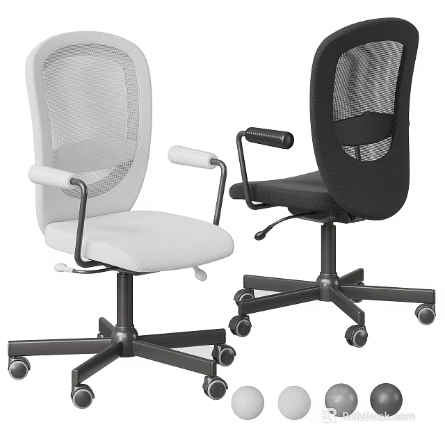 White And Black Office Chairs With Mesh Backrests Armrests And Swivel Wheels 3d model 