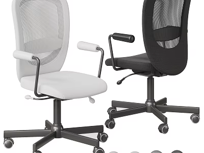 White And Black Office Chairs With Mesh Backrests Armrests And Swivel Wheels 3d model