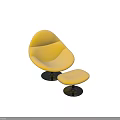 Modern Orange Plush Fur Lounge Chair With Matching Ottoman And Metal Base