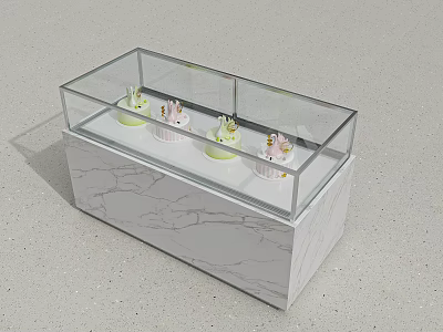 Kitchen Appliance Glass Display Case With Marble Texture And Small Cakes Inside 3d model