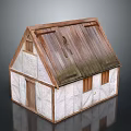 Small Traditional Cottage Model With Wooden Roof White Walls Door And Windows