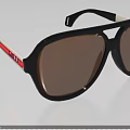 Stylish Black Sunglasses With Red Stripe Frame On Gray Floor Tile Design