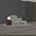 Globe Table Lamp On Wooden Side Table Next To Fluffy Chair With Books And Vase