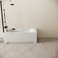 Modern White Bathtub Interior With Black Shower Fixture Light Walls Floor And Potted Plant
