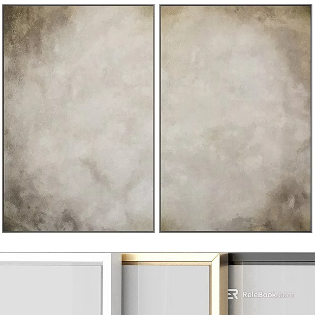 Two Panel Abstract Oil Paintings With Neutral Beige Gray Textured Surface For Modern Home Decor 3d model 