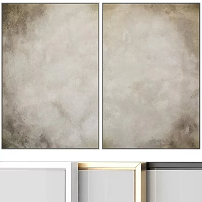 Two Panel Abstract Oil Paintings With Neutral Beige Gray Textured Surface For Modern Home Decor 3d model