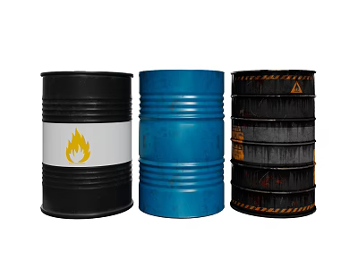 Industrial Drums Storage Equipment Featuring Black Blue Colors Flame Symbol And Warning Labels 3d model
