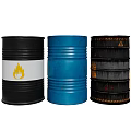 Industrial Drums Storage Equipment Featuring Black Blue Colors Flame Symbol And Warning Labels