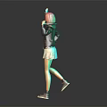 Pink Haired Girl With Rabbit Ears Hat Walking In Black Coat And White Skirt