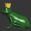 Green Frog Wearing Golden Crown On Black Reflective Surface With Shiny Skin And Realistic Eyes