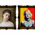 Classical and Pop Art Female Portrait Paintings in Ornate Gold Frames