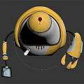 Cartoon Yellow Robot Character With Mechanical Head Green Eyes Red Top And Legs