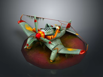 Vintage Cosmic Spacecraft Model Featuring Green Red Yellow Design And Spiral Propeller On Red Base 3d model