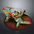 Vintage Cosmic Spacecraft Model Featuring Green Red Yellow Design And Spiral Propeller On Red Base