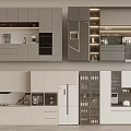 Modern Gray White Kitchen Sideboard Design With Glass Door Storage And Display Utensils