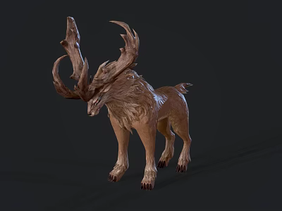 Mythical Stag With Large Curved Antlers And Shaggy Fur 3D Render Design 3d model