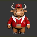 Cartoon Bull Character In Red Jacket With Logo Cap Horns And Shiny Shoes